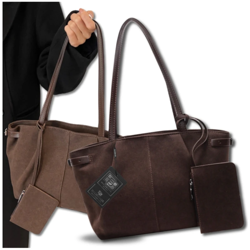 BAD&BAGS torebka damska skórzana eko zamsz brązowa shopper 6.webp