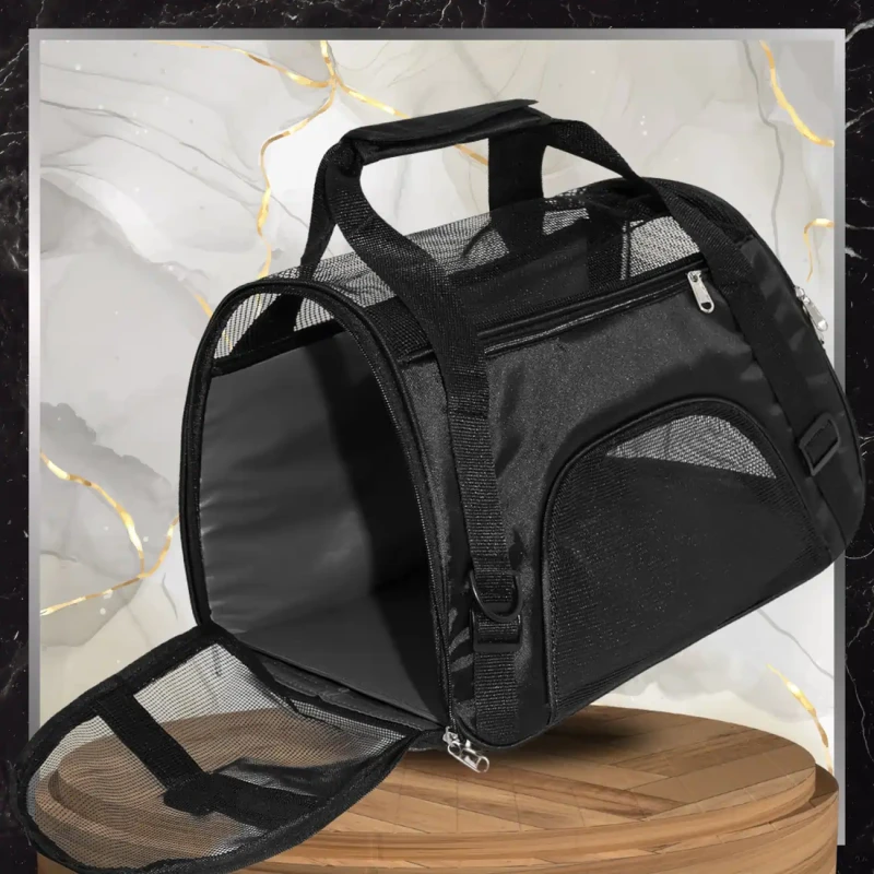 BAD&BAGS transporter czarny dla kota małego psa torba do samochodu 6.webp