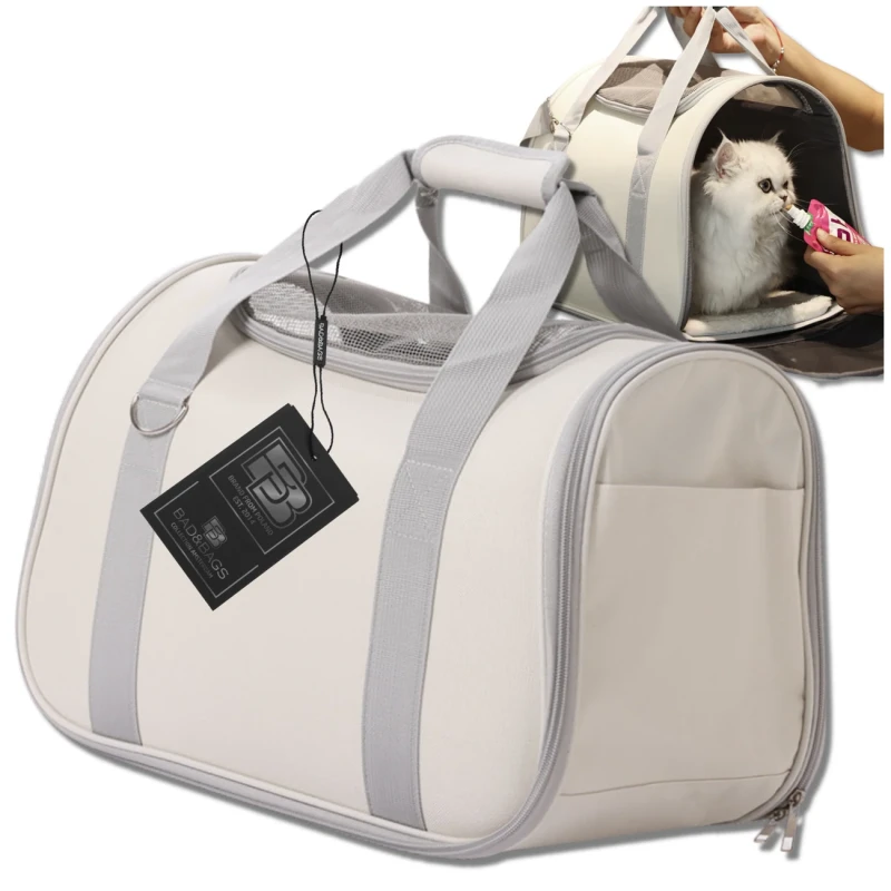 BAD&BAGS transporter beżowy dla kota małego psa torba do samochodu 8.webp