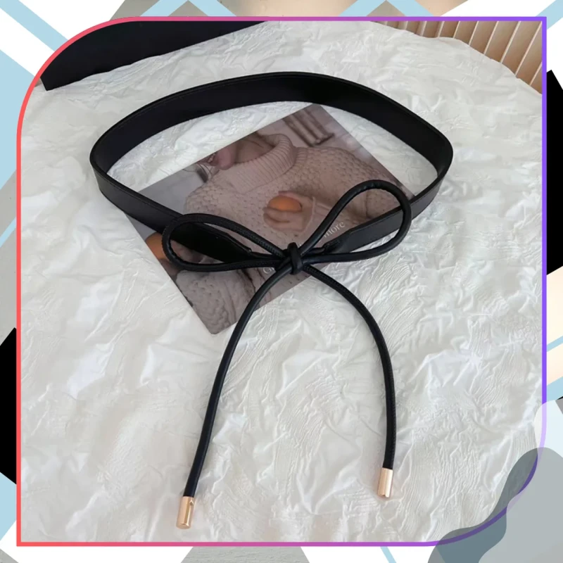 Damski Pasek skórzany wąski w talię wiązany elegancki 3.webp