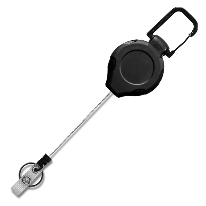 Brelok czarny linka zwijana retraktor 80 cm Outdoor karabińczyk  5.webp