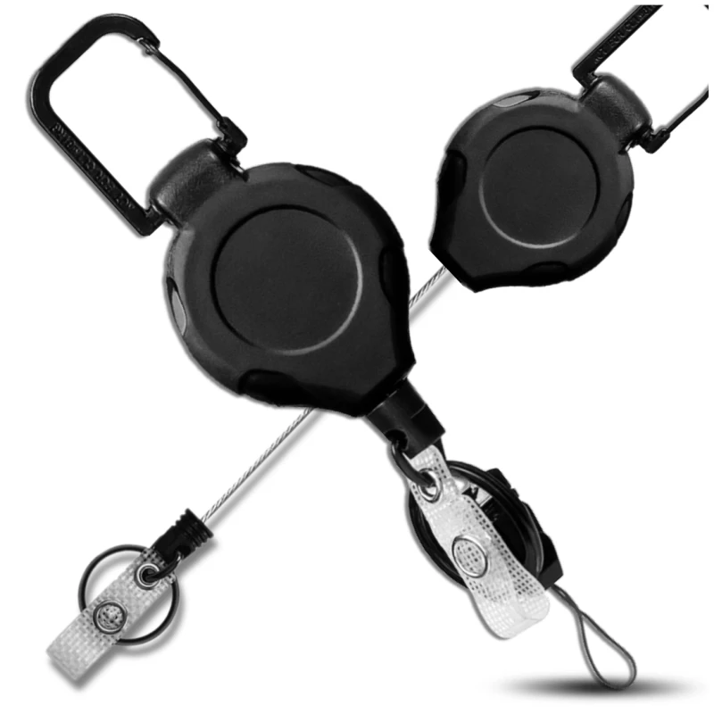Brelok czarny linka zwijana retraktor 80 cm Outdoor karabińczyk  9.webp