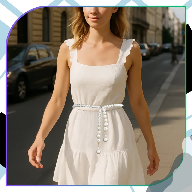 Damski Pasek perełki na talię wiązany elegancki 1.webp