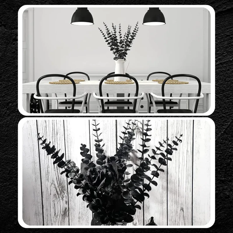 Gałązki sztuczne liście eukaliptusa zestaw 10szt czarne dekoracyjne 5.webp