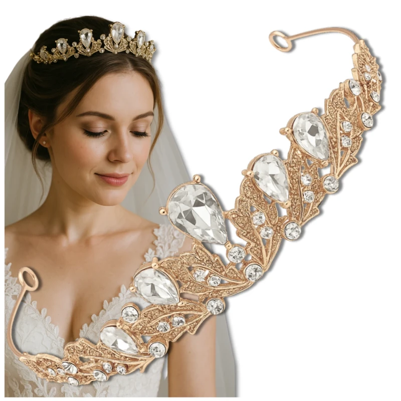 Diadem korona złota z cyrkoniami na ślub tiara 6.webp