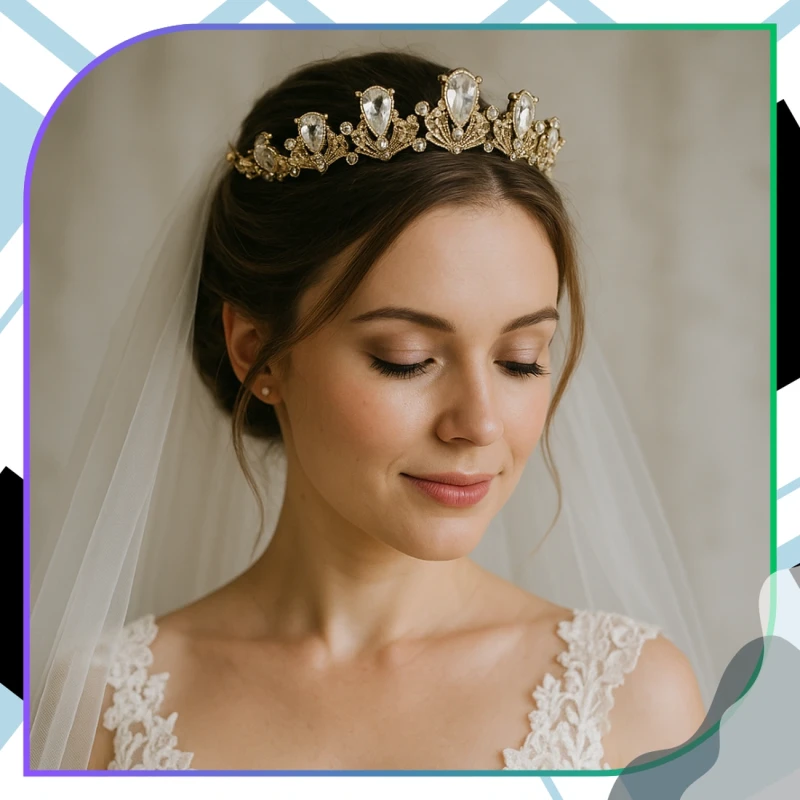 Diadem korona złota z cyrkoniami na ślub tiara 5.webp