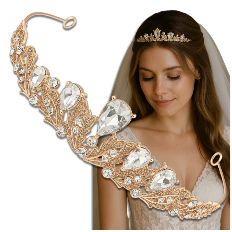 Diadem korona złota z cyrkoniami na ślub tiara 8.webp