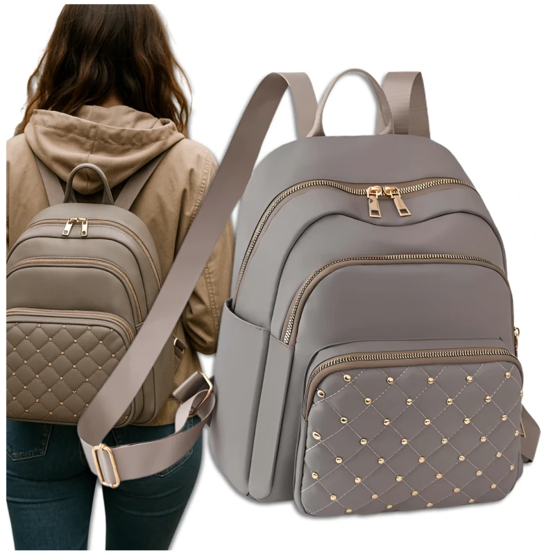 Plecak miejski wodoodporny damski pikowany szary 6.webp