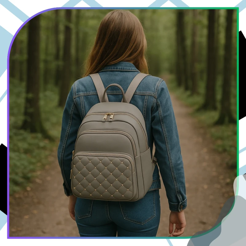 Plecak miejski wodoodporny damski pikowany szary 1.webp