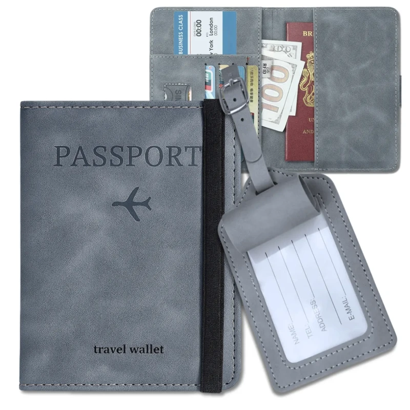 Szary Zestaw Podróżny Etui na Paszport i Zawieszka Nowy Travel Wallet 8.webp
