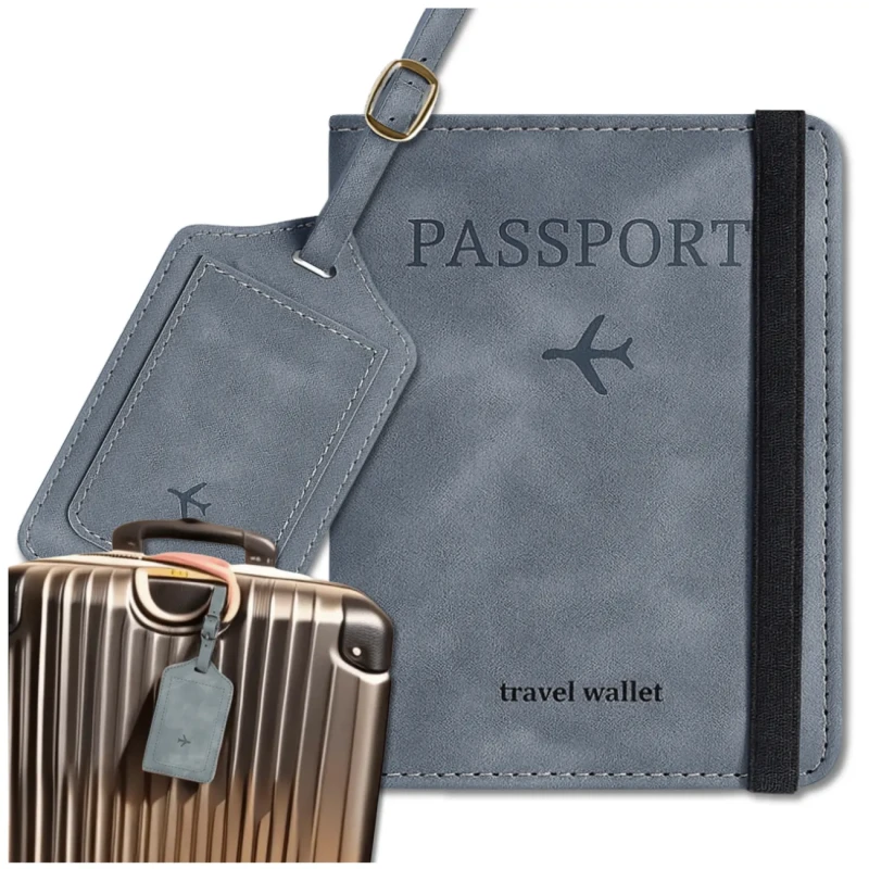 Szary Zestaw Podróżny Etui na Paszport i Zawieszka Nowy Travel Wallet 6.webp