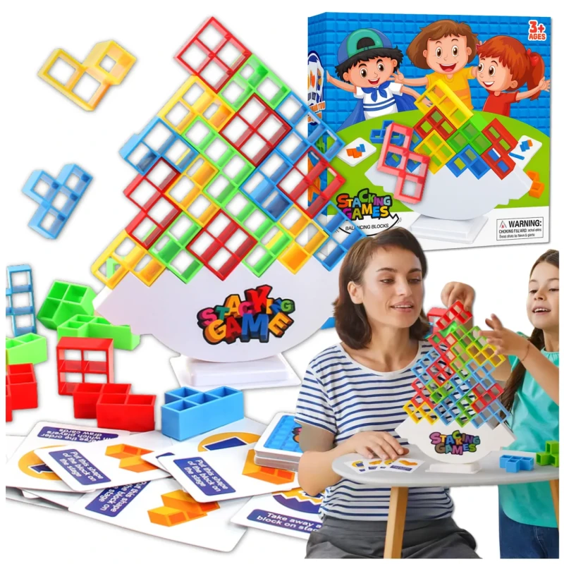 Gra edukacyjna 64 elementy klocki balansujące kolorowe 12.webp