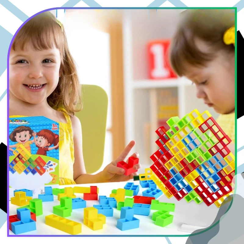 Gra edukacyjna 64 elementy klocki balansujące kolorowe 2.webp