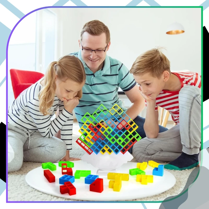 Gra edukacyjna 64 elementy klocki balansujące kolorowe 3.webp