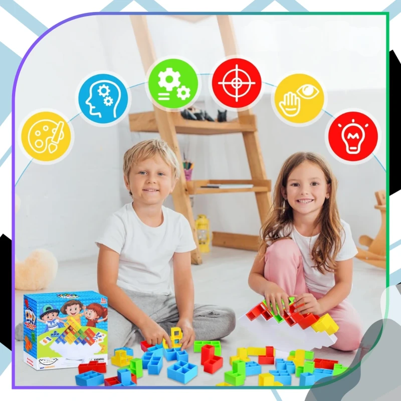 Gra edukacyjna 64 elementy klocki balansujące kolorowe 4.webp