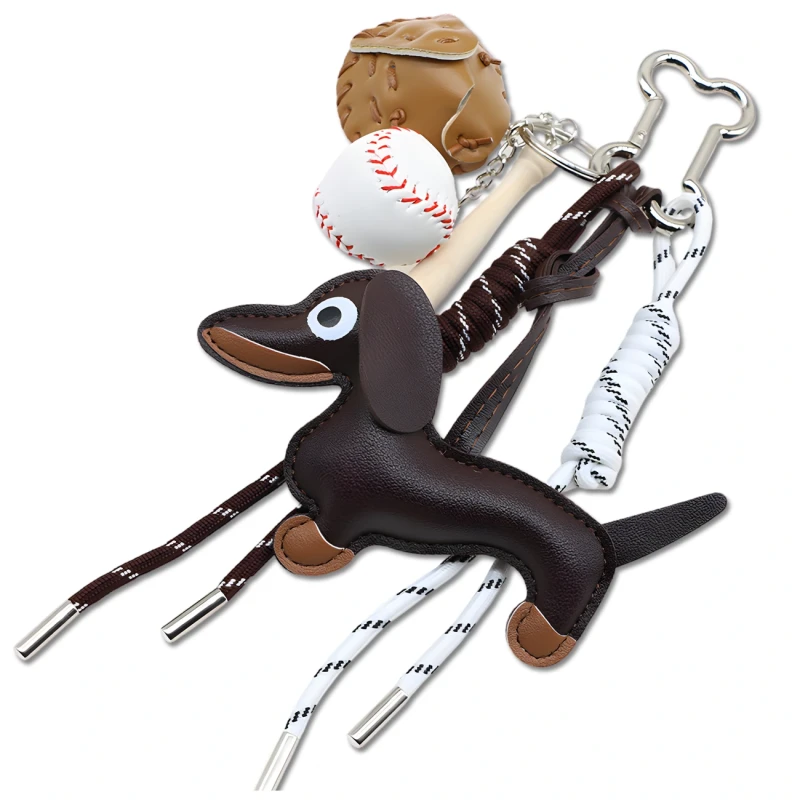 Brelok do kluczy torebki breloczek zawieszka jamnik zestaw baseballowy 1.webp