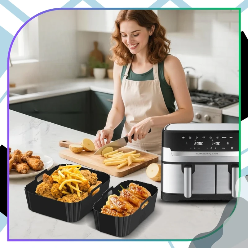 Wkład silikonowy wielorazowy do Air Fryera 2szt forma do pieczenia 7.webp