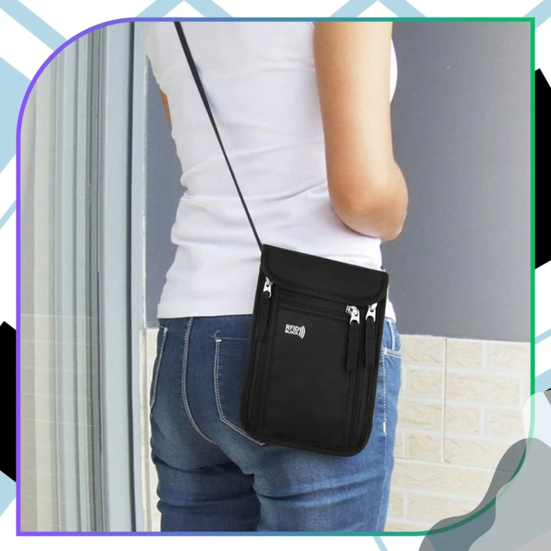 Podróżna torebka damska męska saszetka czarna RFID antykradzieżowy 6.webp