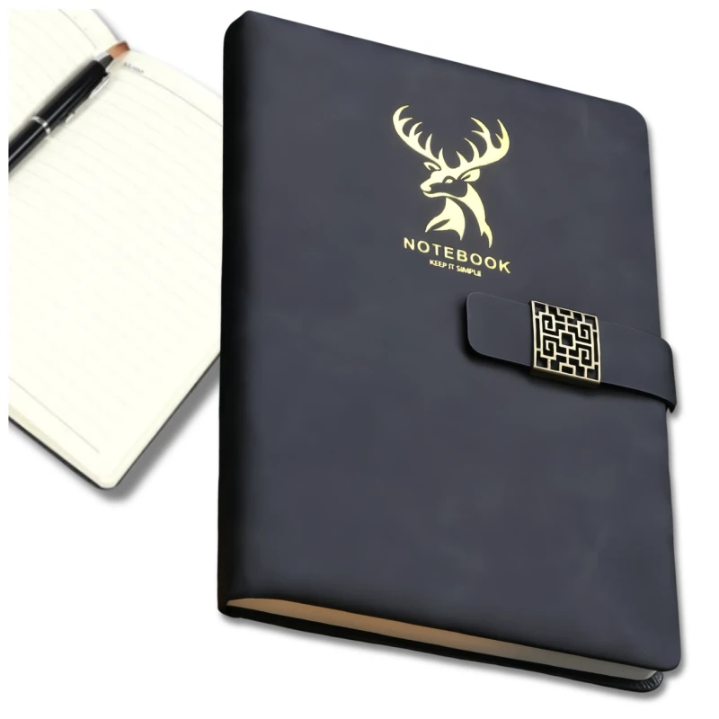 Notes zeszyt dziennik A5 elegancki skórzany zapinany czarny 2.webp