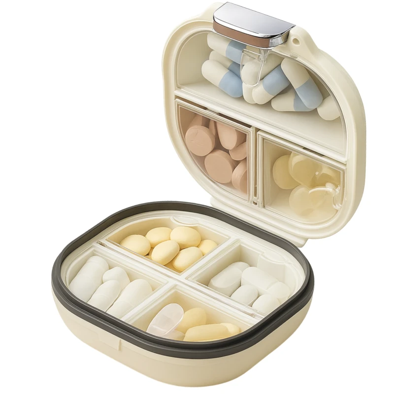 Pudełko mini kasetka organizer na leki kremowy elegancki 8.webp