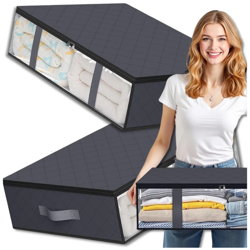 Organizer do szafy na pościel ubrania zestaw 2szt torba duży szary 60x45cm 2.webp