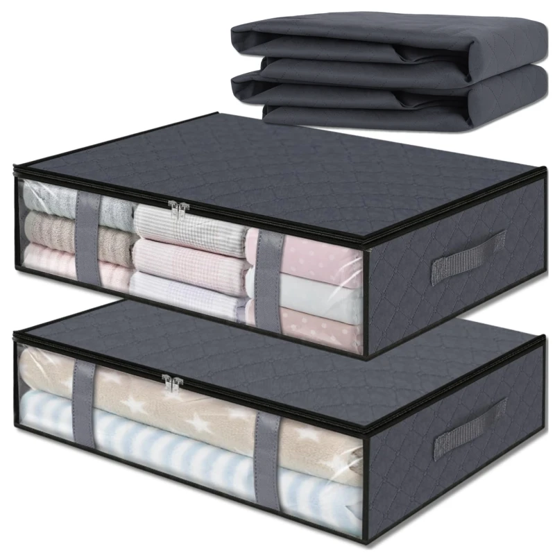 Organizer do szafy na pościel ubrania zestaw 2szt torba duży szary 60x45cm 3.webp