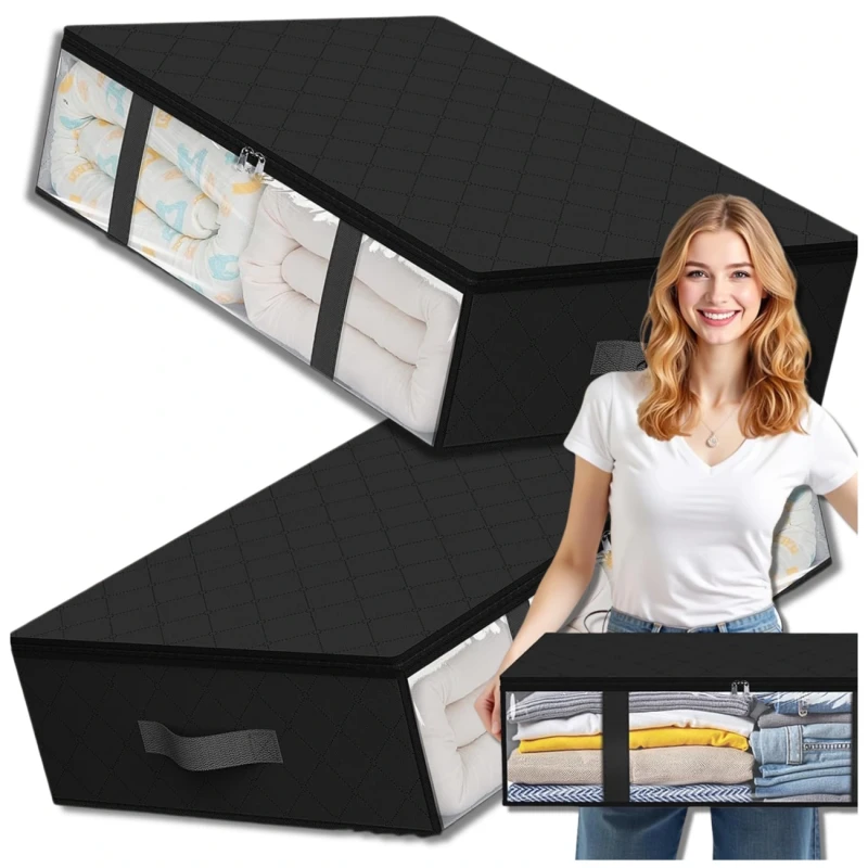 Organizer do szafy zestaw 2szt na pościel ubrania torba duży czarny 60x45cm 2.webp