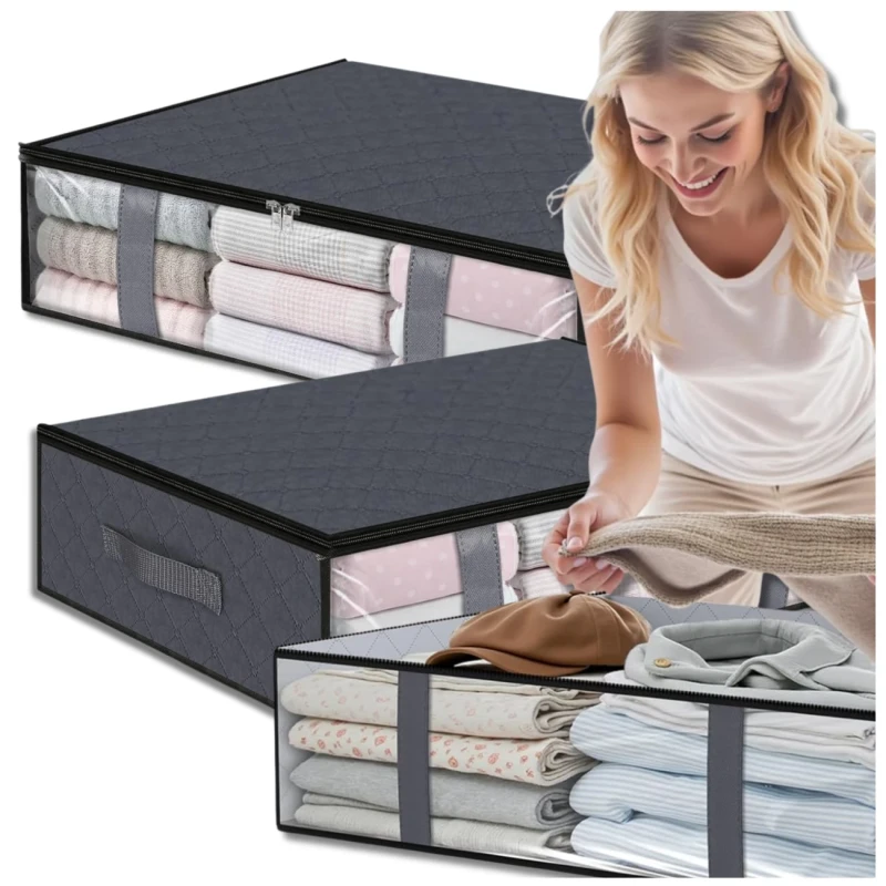 Organizer zestaw 2szt do szafy na pościel ubrania torba duży szary 60x45cm 2.webp