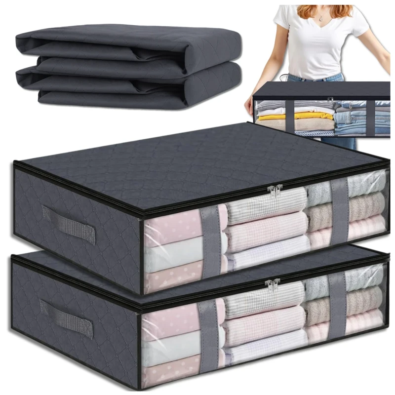 Organizer zestaw 2szt do szafy na pościel ubrania torba duży szary 60x45cm 3.webp