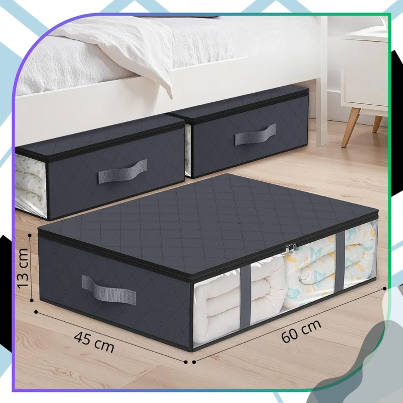 Organizer zestaw 2szt do szafy na pościel ubrania torba duży szary 60x45cm 5.webp