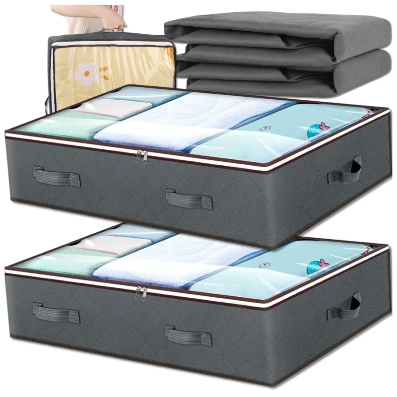 Organizer do szafy na pościel ubrania zestaw 2szt szary torba duży 100x50cm 3.webp