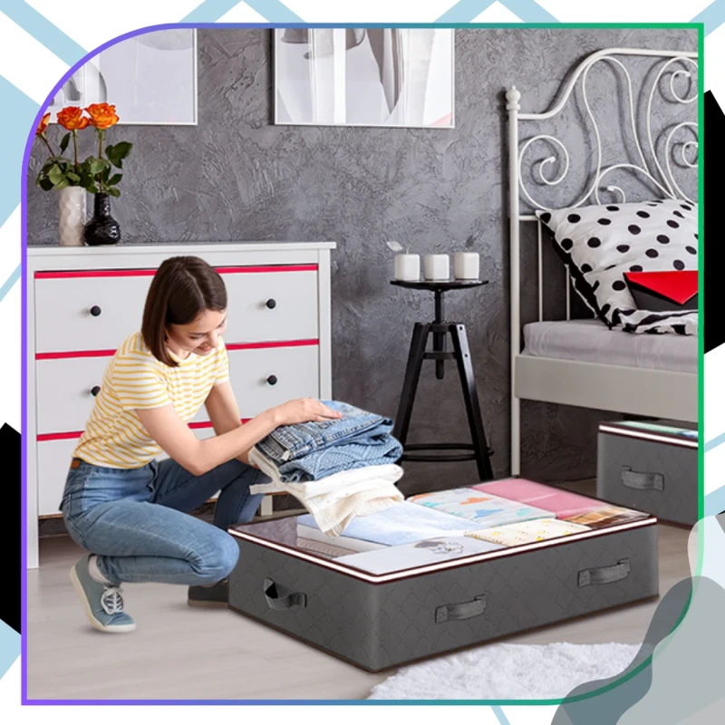 Organizer do szafy na pościel ubrania zestaw 2szt szary torba duży 100x50cm 8.webp