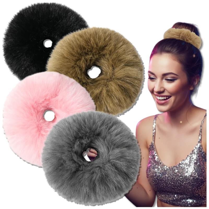 Gumka do włosów frotka SCRUNCHIE puszysta lekka 4szt różne kolory 2.webp