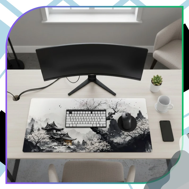 Podkładka pod mysz i klawiaturę 90x40 cm na biurko mata gamingowa motyw japoński 11.webp