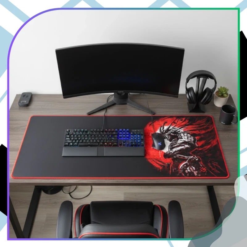 Podkładka pod mysz i klawiaturę 90x40 cm na biurko mata gamingowa czarna 6.webp