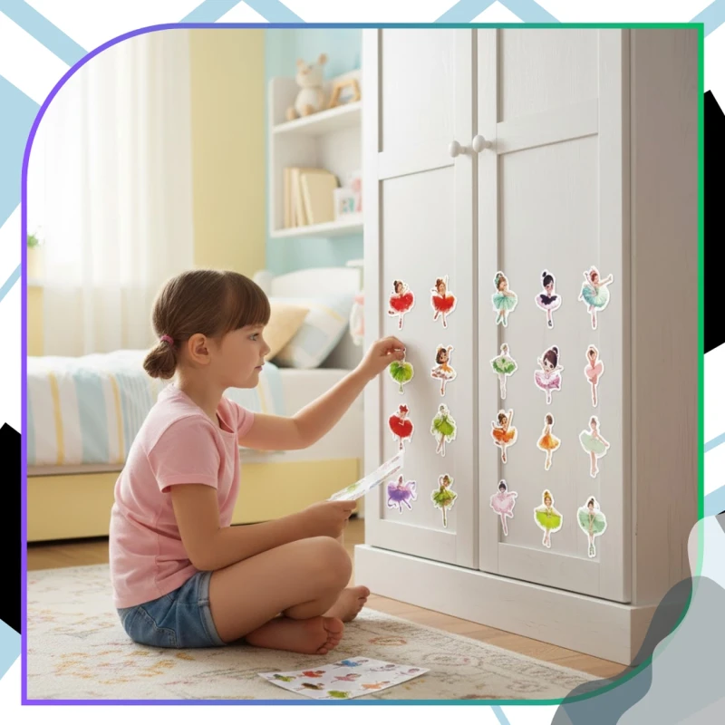 Naklejki baletnica zestaw 50szt kolorowe DIY dla dzieci dekoracja 1.webp