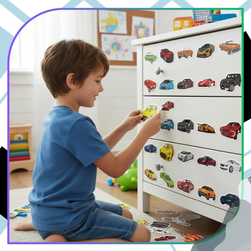 Naklejki samochody zestaw 50szt kolorowe DIY dla dzieci dekoracja 2.webp