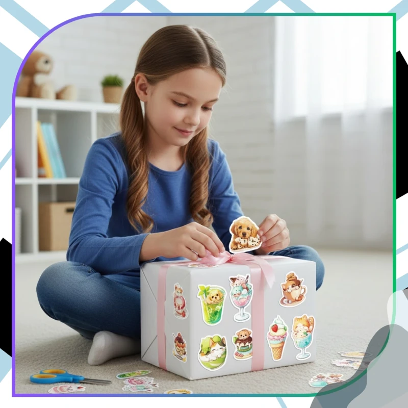 Naklejki koty psy zestaw 50szt kolorowe DIY dla dzieci dekoracja 3.webp