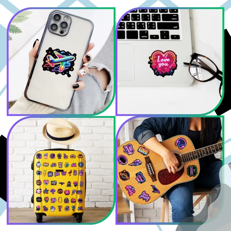 Naklejki neonowe mix zestaw 50szt kolorowe DIY dla dzieci dekoracja 4.webp