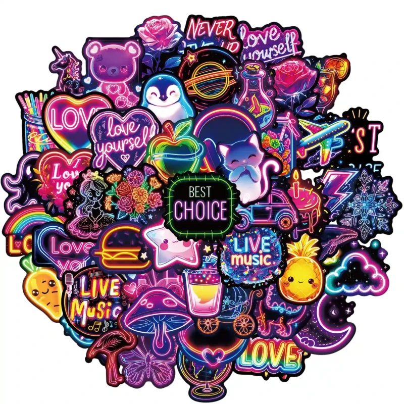 Naklejki neonowe mix zestaw 50szt kolorowe DIY dla dzieci dekoracja 5.webp