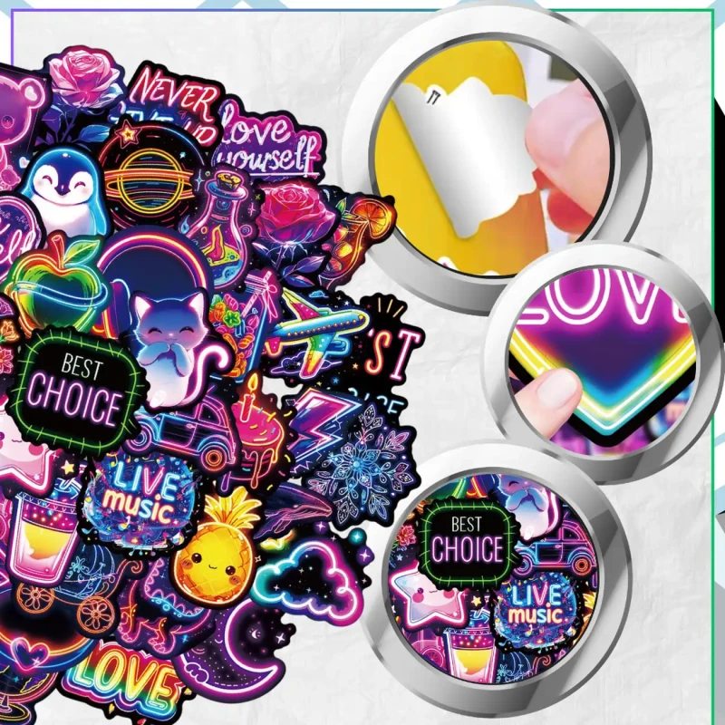 Naklejki neonowe mix zestaw 50szt kolorowe DIY dla dzieci dekoracja 6.webp