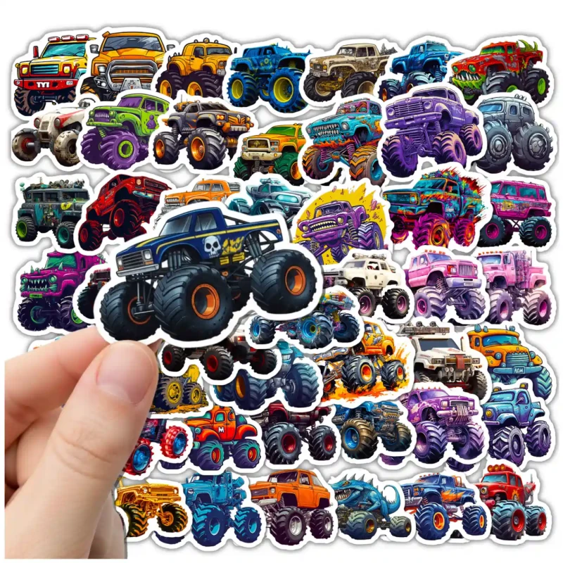 Naklejki monster truck zestaw 50szt kolorowe DIY dla dzieci dekoracja 8.webp