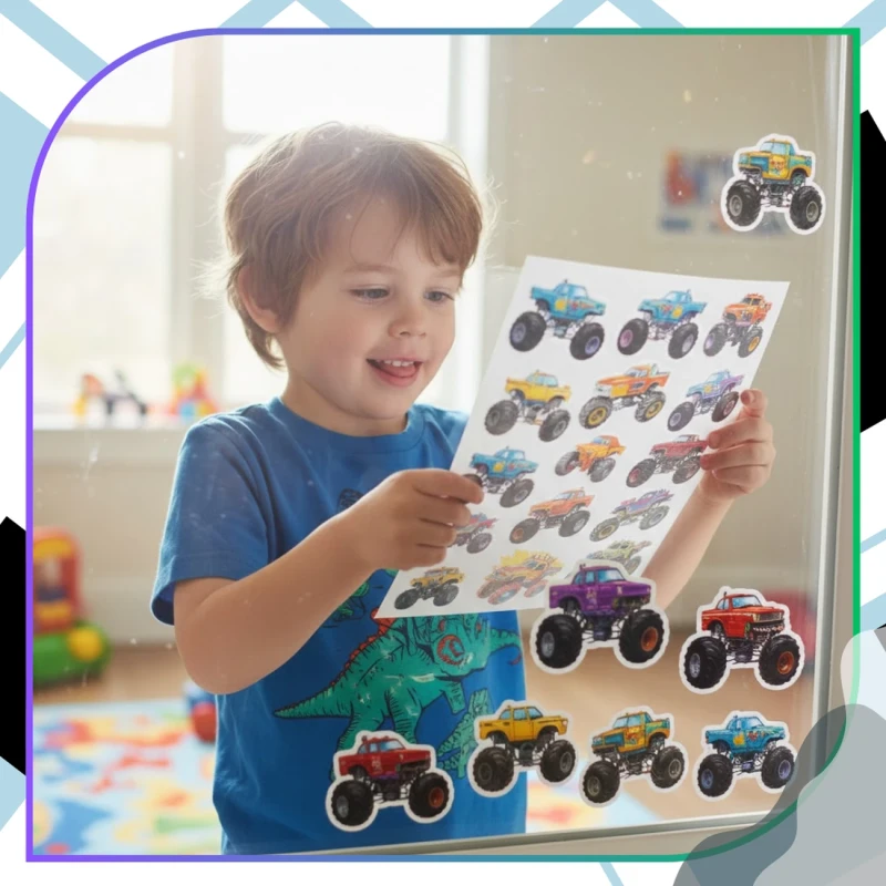 Naklejki monster truck zestaw 50szt kolorowe DIY dla dzieci dekoracja 1.webp