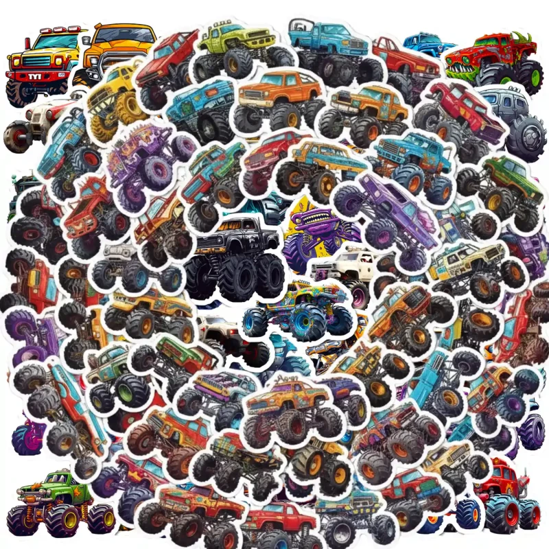 Naklejki monster truck zestaw 50szt kolorowe DIY dla dzieci dekoracja 4.webp
