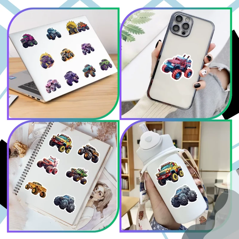 Naklejki monster truck zestaw 50szt kolorowe DIY dla dzieci dekoracja 5.webp