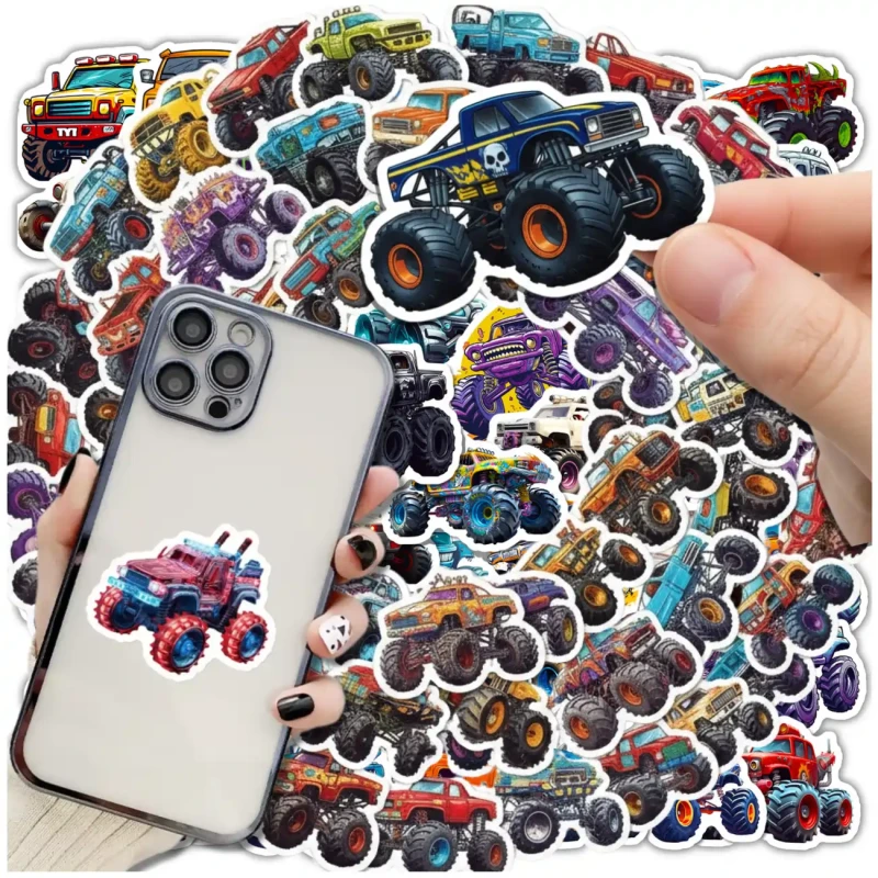Naklejki monster truck zestaw 50szt kolorowe DIY dla dzieci dekoracja 6.webp
