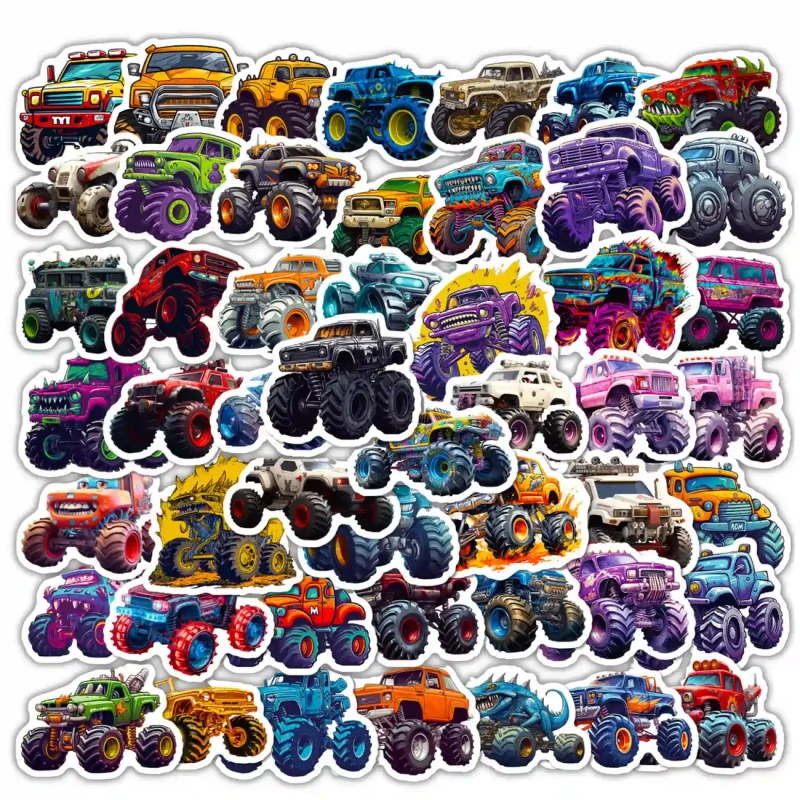 Naklejki monster truck zestaw 50szt kolorowe DIY dla dzieci dekoracja 9.webp
