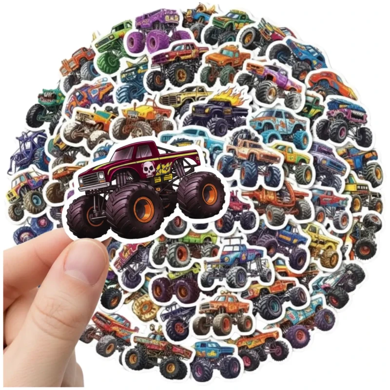 Naklejki kolorowe monster truck mix 50szt dekoracja DIY dla dzieci 8.webp