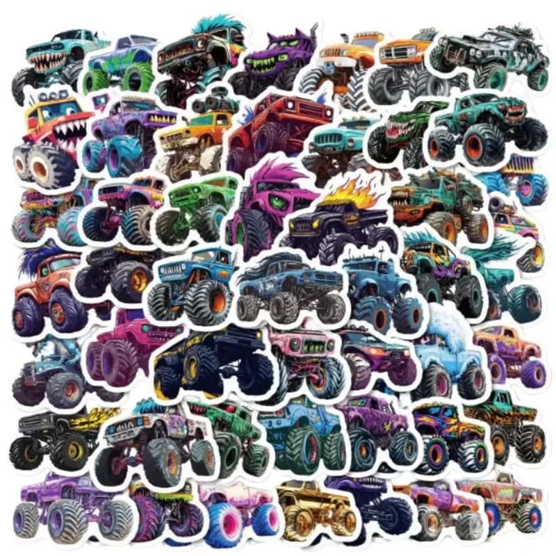Naklejki kolorowe monster truck mix 50szt dekoracja DIY dla dzieci 9.webp