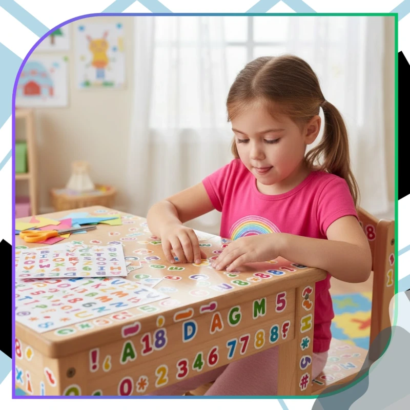 Naklejki literki cyferki kolorowe 6szt dla dzieci DIY dekoracja 2.webp